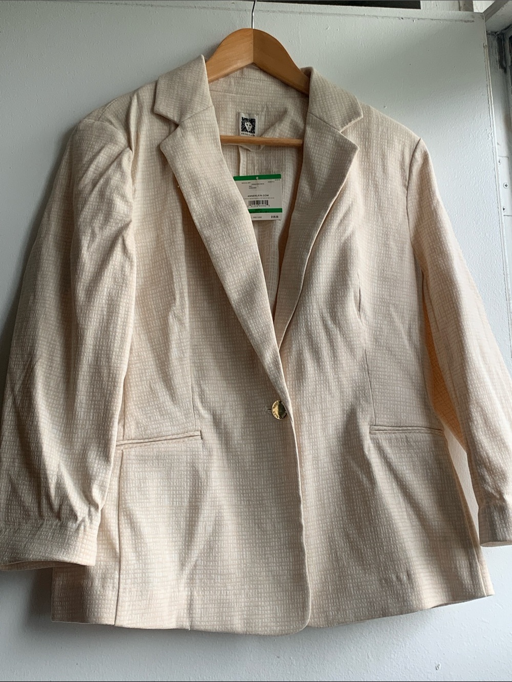 Women's Anne Klein Cream Textured Single-Button Blazer